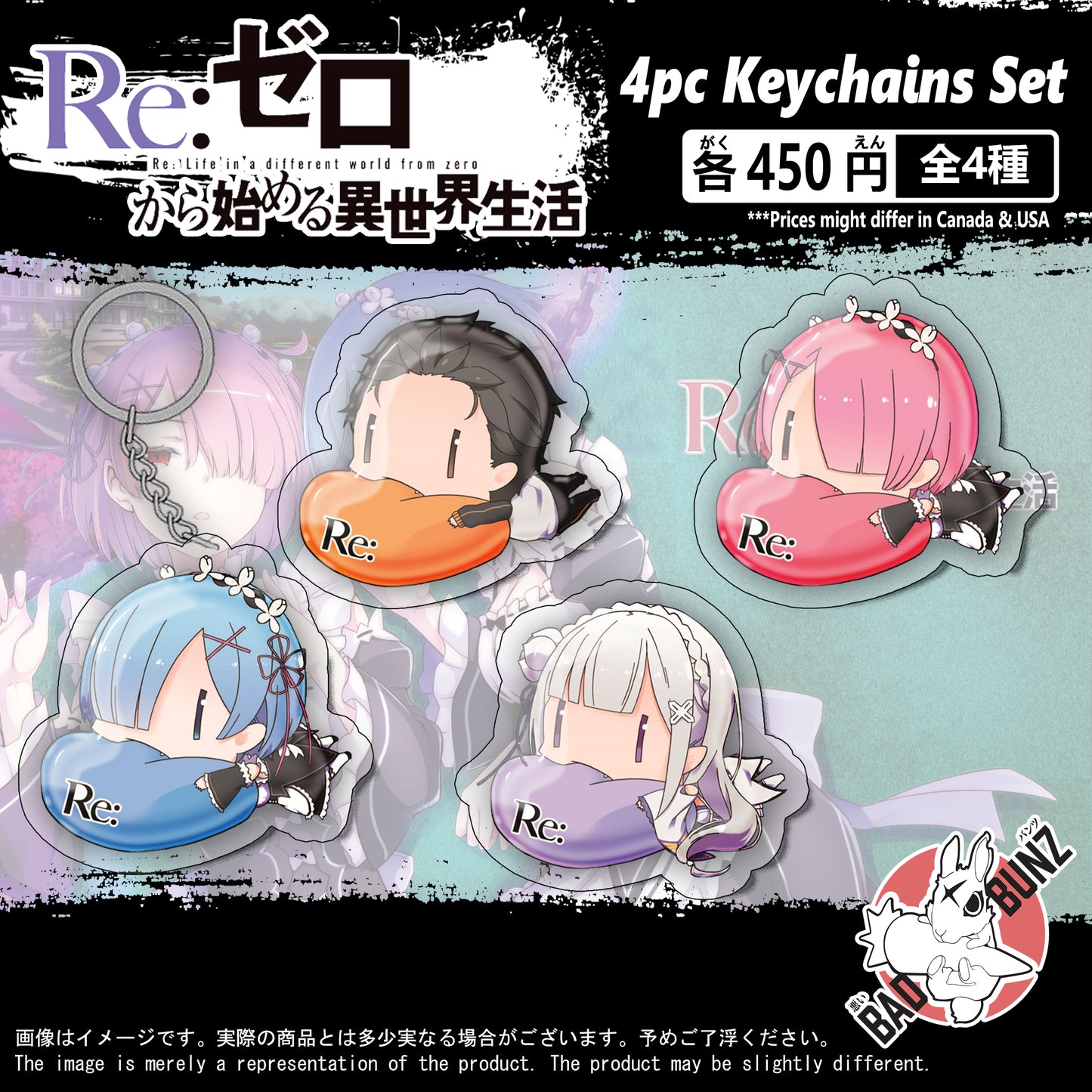 (RE0-01KC) Re:Zero Anime Double-Sided Acrylic Keychain Set