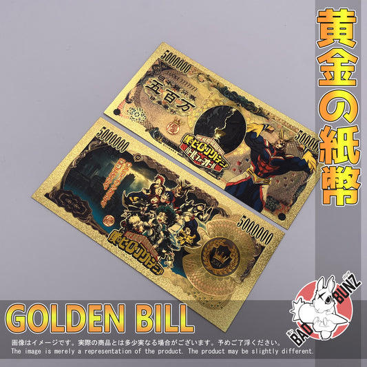(MHA-04GBILL) ALL MIGHT My Hero Academia Anime Golden Japanese Yen Bill