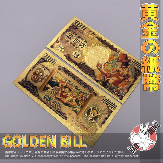 (OP-05GBILL) ACE One Piece Anime Golden Japanese Yen Bill