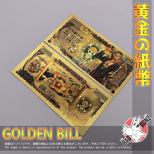 (OP-08GBILL) ZORRO One Piece Anime Golden Japanese Yen Bill